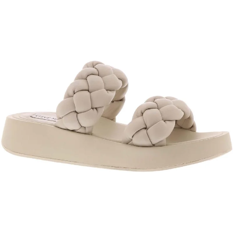 Women's Rhinestone - Embellished Open - Toe Sandals in Silver for a Glamorous Party LookSteve Madden Womens Hillary Faux Leather Woven Flat Sandals
