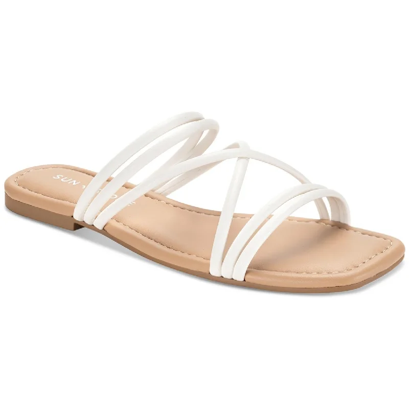 Women's Flat Slide Sandals with a Memory Foam Insole in White for All - Day ComfortSun + Stone Womens Quinley Slip On Square Toe Strappy Sandals Women's Flat Slide Sandals with a Memory Foam Insole in White for All - Day ComfortSun + Stone Womens Quinley Slip On Square Toe Strappy Sandals