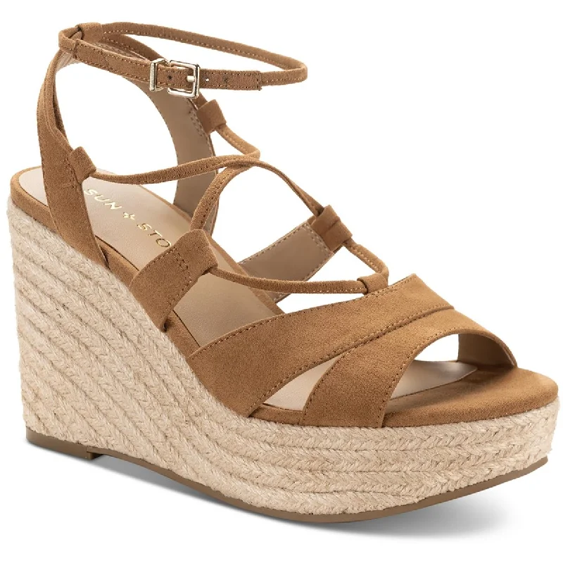 Women's Ankle - Strap Sandals with a Block Heel in Red for a Sophisticated StyleSun + Stone Womens TIINSLEY Comfort Insole Faux Suede Wedge Sandals Women's Ankle - Strap Sandals with a Block Heel in Red for a Sophisticated StyleSun + Stone Womens TIINSLEY Comfort Insole Faux Suede Wedge Sandals