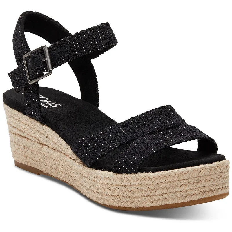 Elastic - Strap Women's Sandals with a Padded Toe in Teal for Easy On - and - OffToms Womens AUDREY Linen Ankle strap Wedge Sandals Elastic - Strap Women's Sandals with a Padded Toe in Teal for Easy On - and - OffToms Womens AUDREY Linen Ankle strap Wedge Sandals