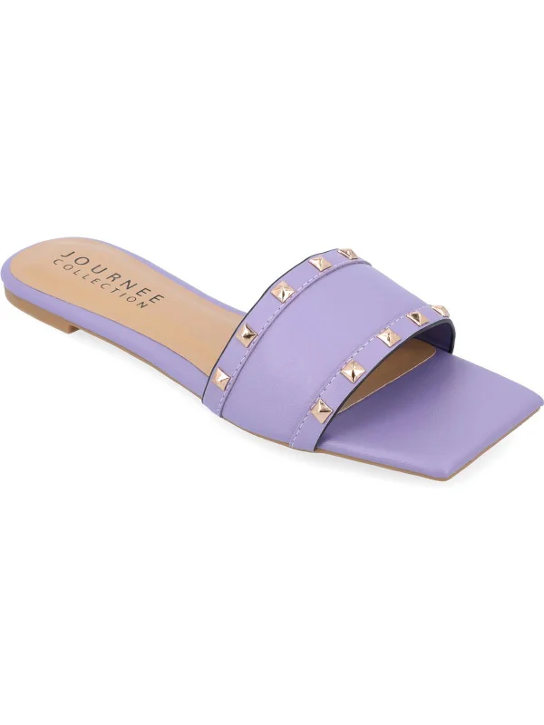 Women's Flat Slide Sandals with a Memory Foam Insole in White for All - Day ComfortTreena Womens Faux Leather Slide Sandals Women's Flat Slide Sandals with a Memory Foam Insole in White for All - Day ComfortTreena Womens Faux Leather Slide Sandals