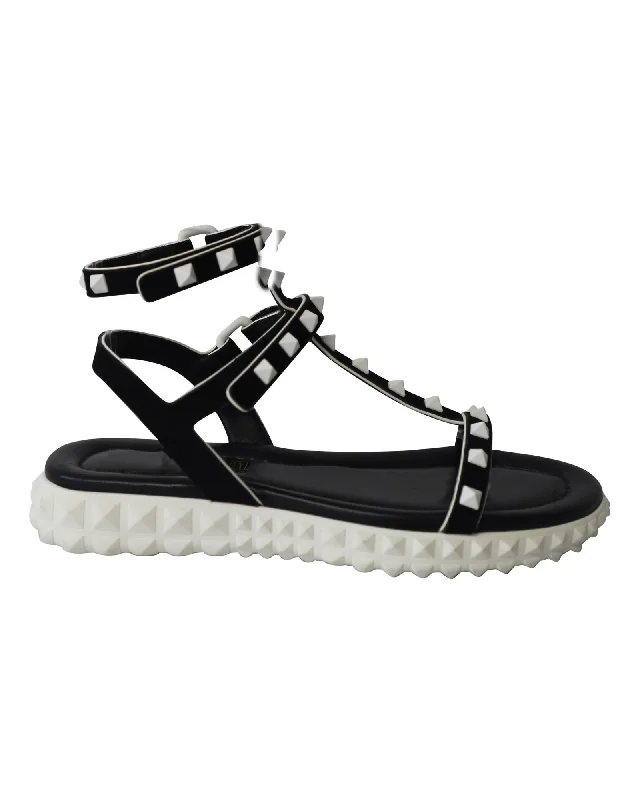 Women's Cork - Soled Espadrille Sandals with a Rope - Trimmed Upper in Navy for a Summer VibeValentino Garavani Rockstud Sandals in Black/White Suede and Rubber Women's Cork - Soled Espadrille Sandals with a Rope - Trimmed Upper in Navy for a Summer VibeValentino Garavani Rockstud Sandals in Black/White Suede and Rubber