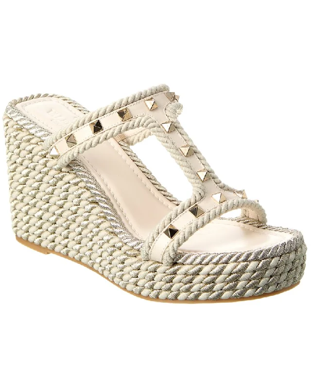 Women's Strappy Gladiator Sandals with Buckle Closures in Tan for a Boho LookValentino Rockstud 90 Leather & Rope Wedge Sandal Women's Strappy Gladiator Sandals with Buckle Closures in Tan for a Boho LookValentino Rockstud 90 Leather & Rope Wedge Sandal