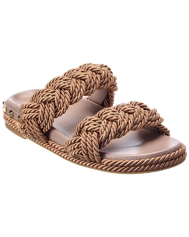Women's Rhinestone - Embellished Open - Toe Sandals in Silver for a Glamorous Party LookValentino Rockstud Rope Sandal