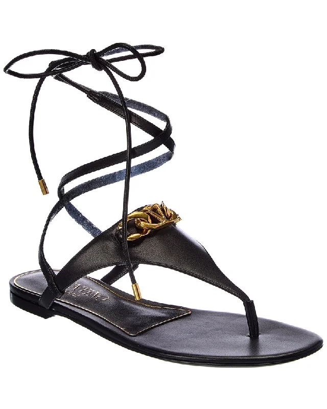 Shock - Absorbing Women's Sandals with a Soft Insole in Black for Active LifestylesValentino VLogo Chain Leather Sandal Shock - Absorbing Women's Sandals with a Soft Insole in Black for Active LifestylesValentino VLogo Chain Leather Sandal
