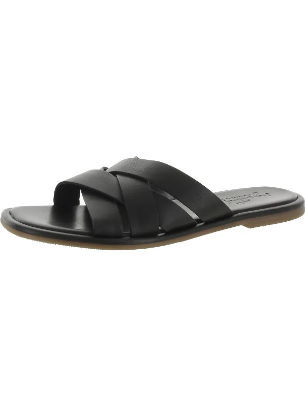 Women's Flat Slide Sandals with a Memory Foam Insole in White for All - Day ComfortWomens Faux Leather Flat Slide Sandals Women's Flat Slide Sandals with a Memory Foam Insole in White for All - Day ComfortWomens Faux Leather Flat Slide Sandals