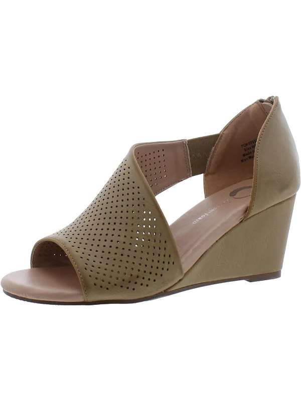 Women's Ankle - Strap Sandals with a Block Heel in Red for a Sophisticated StyleWomens Faux Leather Perforated Wedge Sandals Women's Ankle - Strap Sandals with a Block Heel in Red for a Sophisticated StyleWomens Faux Leather Perforated Wedge Sandals