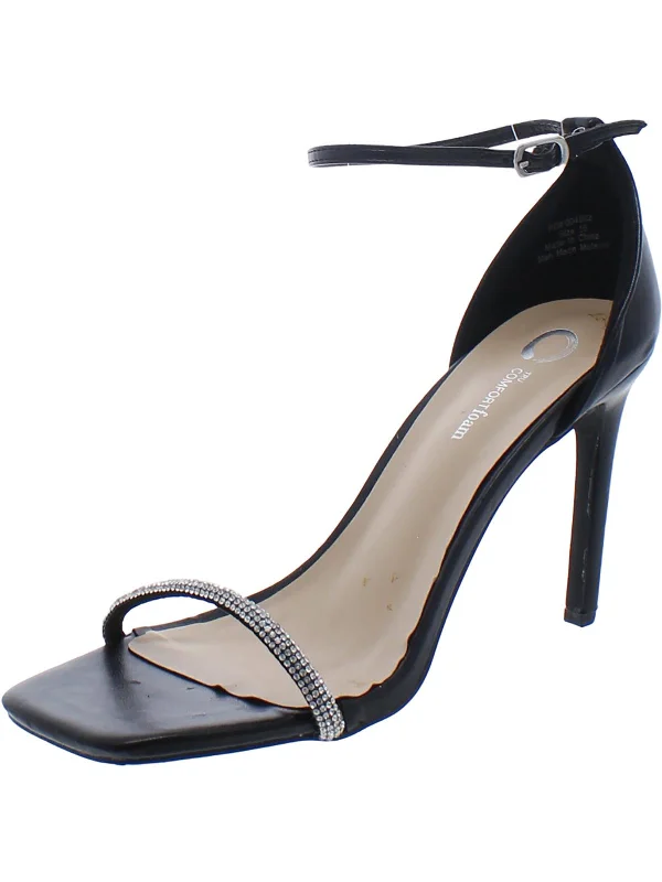 Women's Ankle - Strap Sandals with a Block Heel in Red for a Sophisticated StyleWomens Faux Leather Rhinestone Heels Women's Ankle - Strap Sandals with a Block Heel in Red for a Sophisticated StyleWomens Faux Leather Rhinestone Heels