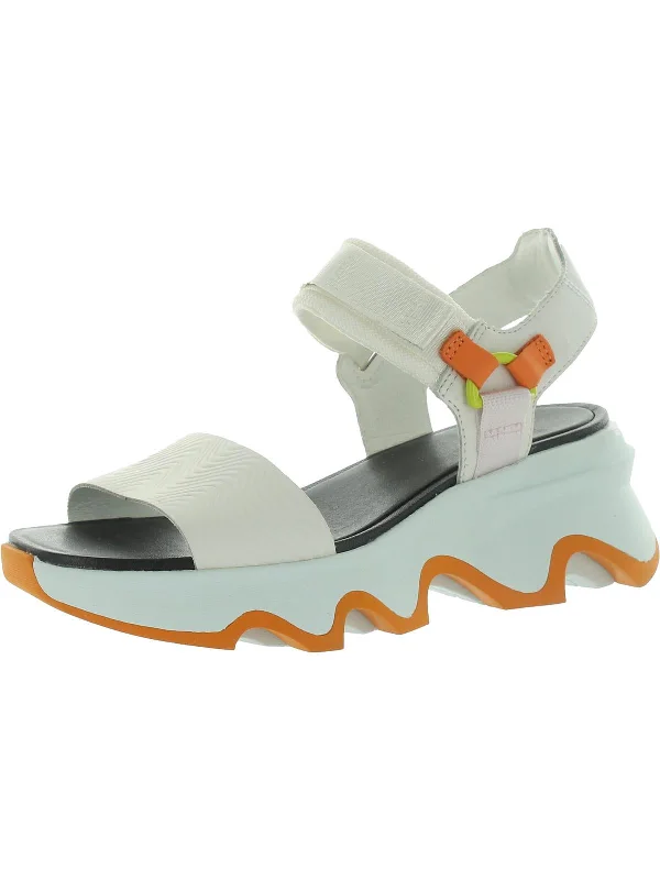 Plus Size Women's Wide - Width Platform Sandals in Black for Added Comfort and HeightWomens Leather Embossed Ankle Strap