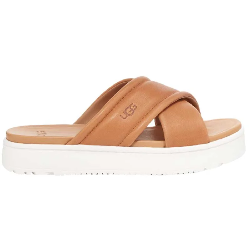 Women's Flat Slide Sandals with a Memory Foam Insole in White for All - Day ComfortUgg Women's Zayne Crossband Sandal Tan Leather Women's Flat Slide Sandals with a Memory Foam Insole in White for All - Day ComfortUgg Women's Zayne Crossband Sandal Tan Leather