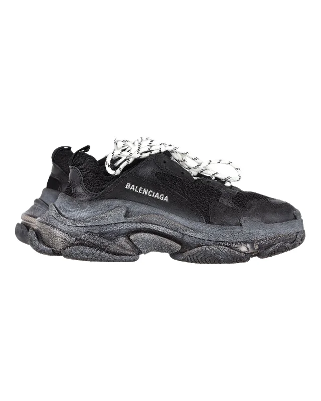 Chunky - Sole Women's Platform Sneakers in White for a Trendy Street Style LookBalenciaga Clear Sole Triple S Sneakers in Black Polyester Chunky - Sole Women's Platform Sneakers in White for a Trendy Street Style LookBalenciaga Clear Sole Triple S Sneakers in Black Polyester