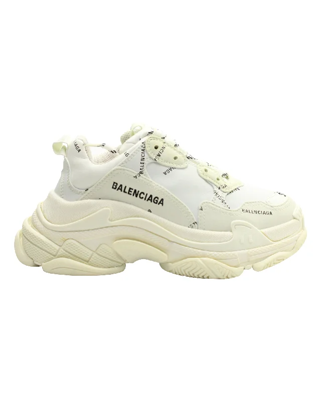 Foldable Women's Travel Sneakers for Compact Storage in LuggageBalenciaga Triple S Sneakers Allover Logo in White Polyurethane