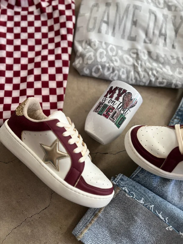 Chunky - Sole Women's Platform Sneakers in White for a Trendy Street Style LookBurgundy Game Day Sneakers Chunky - Sole Women's Platform Sneakers in White for a Trendy Street Style LookBurgundy Game Day Sneakers