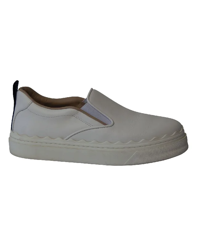 Breathable Mesh Women's Running Sneakers with Reflective Trim for Nighttime JoggingChloe Lauren Scalloped Slip-on Sneakers in White Leather Breathable Mesh Women's Running Sneakers with Reflective Trim for Nighttime JoggingChloe Lauren Scalloped Slip-on Sneakers in White Leather