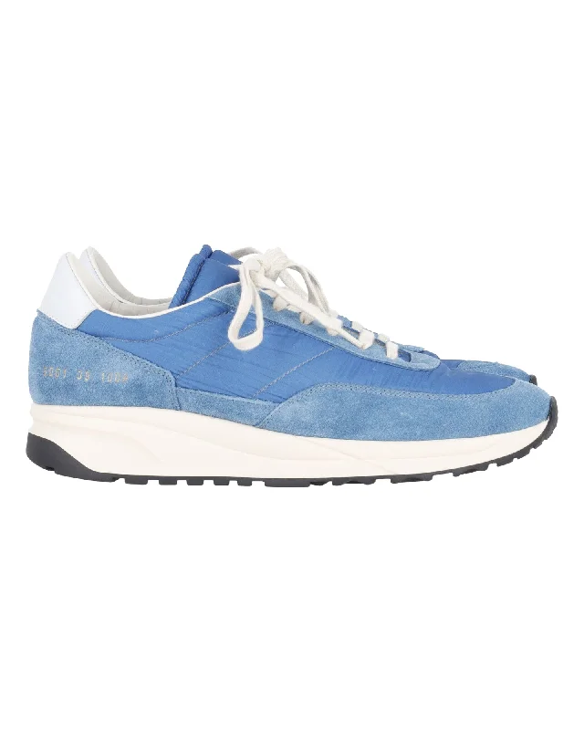 Women's Sneakers with Hidden Wedges for a Subtle Height Boost and Added StyleCommon Projects Track Classic Ripstop Sneakers in Blue Leather & Suede Women's Sneakers with Hidden Wedges for a Subtle Height Boost and Added StyleCommon Projects Track Classic Ripstop Sneakers in Blue Leather & Suede