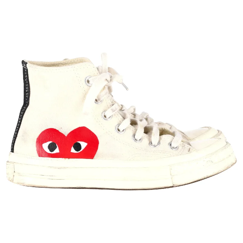 Women's Sneakers with Removable Insoles for Easy Cleaning and CustomizationConverse x Comme des Garçons Play 70 Chuck Taylor High Cut Sneakers in Cream Canvas Women's Sneakers with Removable Insoles for Easy Cleaning and CustomizationConverse x Comme des Garçons Play 70 Chuck Taylor High Cut Sneakers in Cream Canvas