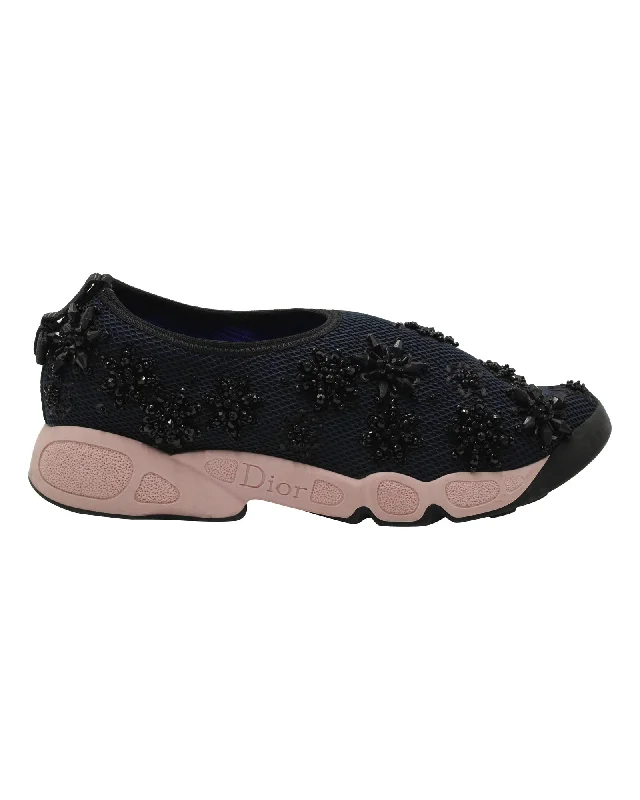 Foldable Women's Travel Sneakers for Compact Storage in LuggageDior Fusion Embellished Slip-On Sneakers in Navy Blue Mesh Foldable Women's Travel Sneakers for Compact Storage in LuggageDior Fusion Embellished Slip-On Sneakers in Navy Blue Mesh