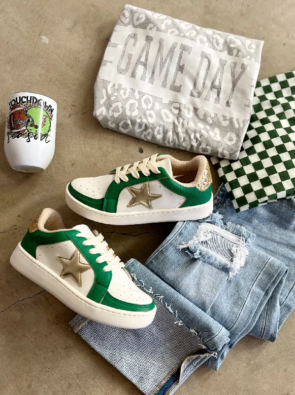 Retro - Style Women's Sneakers in Pastel Colors for a Nostalgic and Fashionable VibeGreen & Gold Game Day Sneakers Retro - Style Women's Sneakers in Pastel Colors for a Nostalgic and Fashionable VibeGreen & Gold Game Day Sneakers