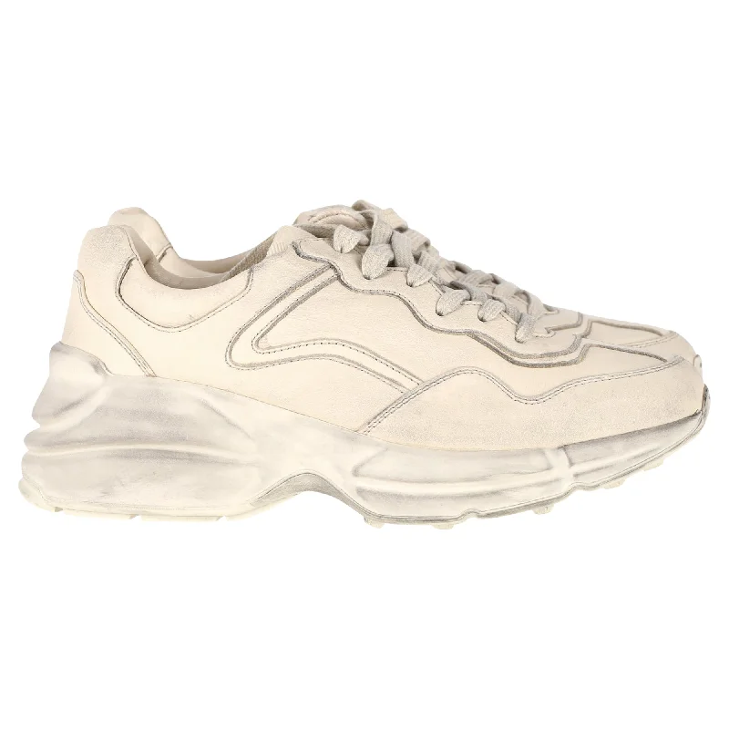 Slip - On Women's Canvas Sneakers in Navy for Easy and Effortless WearGucci Distressed Rhyton Sneakers in White Leather