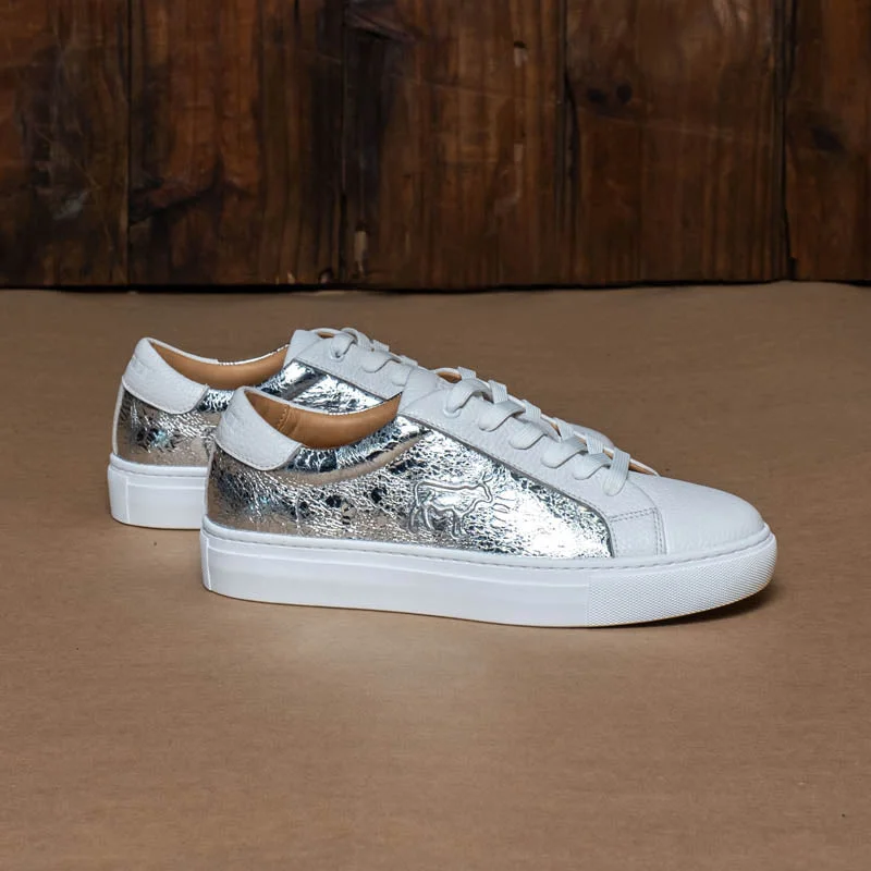Smart - Tech Women's Sneakers with Fitness Tracking Features for Active Lifestyle EnthusiastsKingsley Heath S Metallic Nguni Overlay Sneaker Metallic/White/White