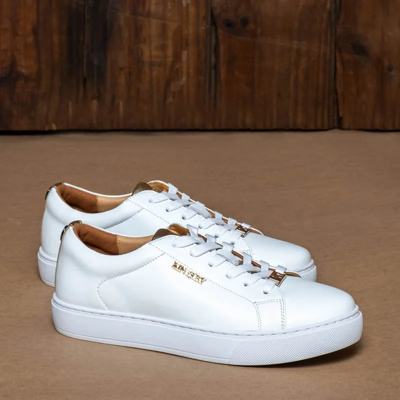 Slip - On Women's Canvas Sneakers in Navy for Easy and Effortless WearKingsley Heath S Metal Trim Overlay Sneaker White/Gold/White