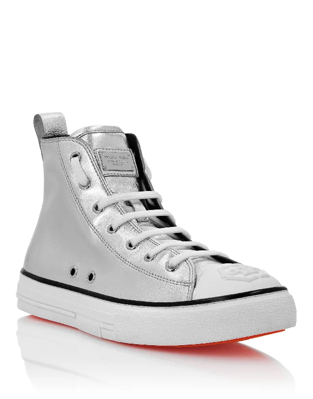 Women's Sneakers with Removable Insoles for Easy Cleaning and CustomizationLaminated Leather Hi-Top Sneakers Megastar Women's Sneakers with Removable Insoles for Easy Cleaning and CustomizationLaminated Leather Hi-Top Sneakers Megastar