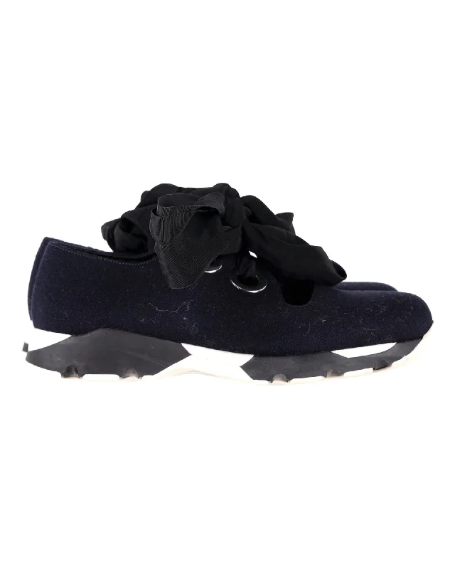 Women's Sneakers with Hidden Wedges for a Subtle Height Boost and Added StyleMarni Bow Sneakers in Navy Blue Canvas Women's Sneakers with Hidden Wedges for a Subtle Height Boost and Added StyleMarni Bow Sneakers in Navy Blue Canvas