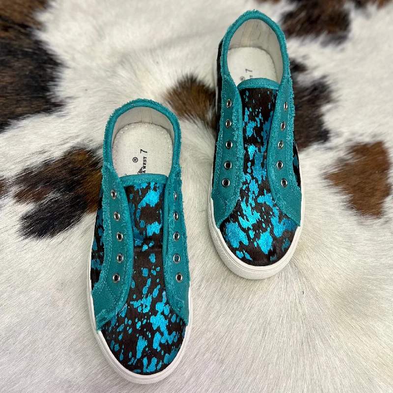 Slip - On Women's Canvas Sneakers in Navy for Easy and Effortless WearMontana West Turquoise Cow Print Sneakers Slip - On Women's Canvas Sneakers in Navy for Easy and Effortless WearMontana West Turquoise Cow Print Sneakers
