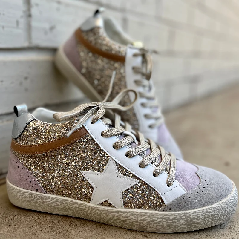 Breathable Mesh Women's Running Sneakers with Reflective Trim for Nighttime JoggingOxford Lilacs & Gold Sneakers Breathable Mesh Women's Running Sneakers with Reflective Trim for Nighttime JoggingOxford Lilacs & Gold Sneakers