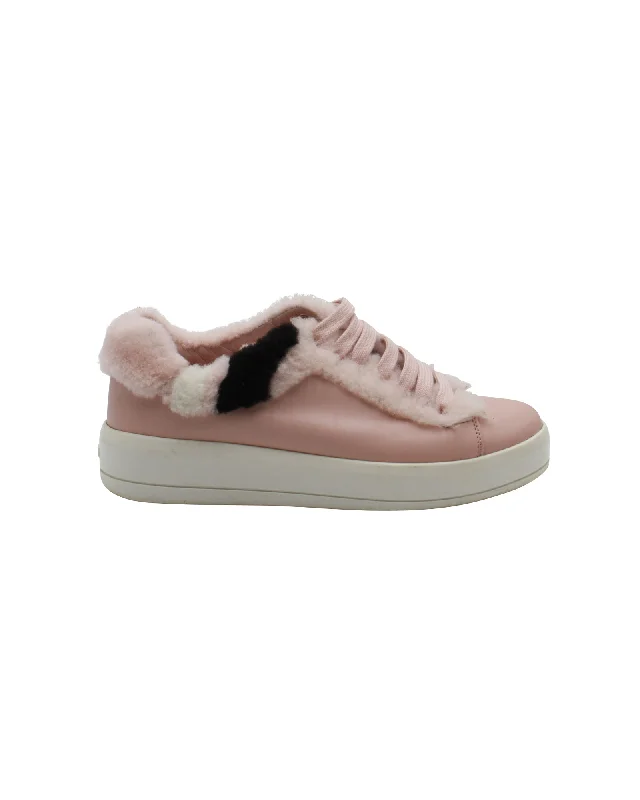 Women's Sneakers with Heel - Stabilizing Technology for Better Balance During RunningPrada Shearling-Trimmed Sneakers in Pink Leather