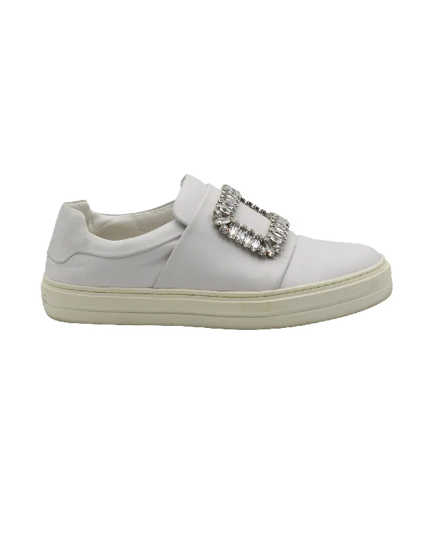Chunky - Sole Women's Platform Sneakers in White for a Trendy Street Style LookRoger Vivier Crystal Buckle Sneakers in White Leather