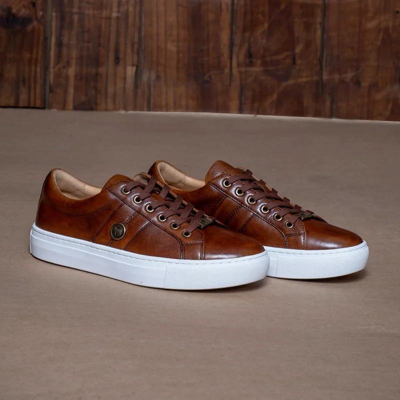 Women's Sneakers with Heel - Stabilizing Technology for Better Balance During RunningKingsley Heath S Round Nguni Trim Sneaker Tan/Brass/White