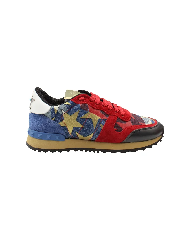 Sparkly Rhinestone - Embellished Women's Sneakers for a Glamorous and Eye - Catching LookValentino Garavani Limited Star Rockrunner Sneakers in Multicolor Suede & Leather