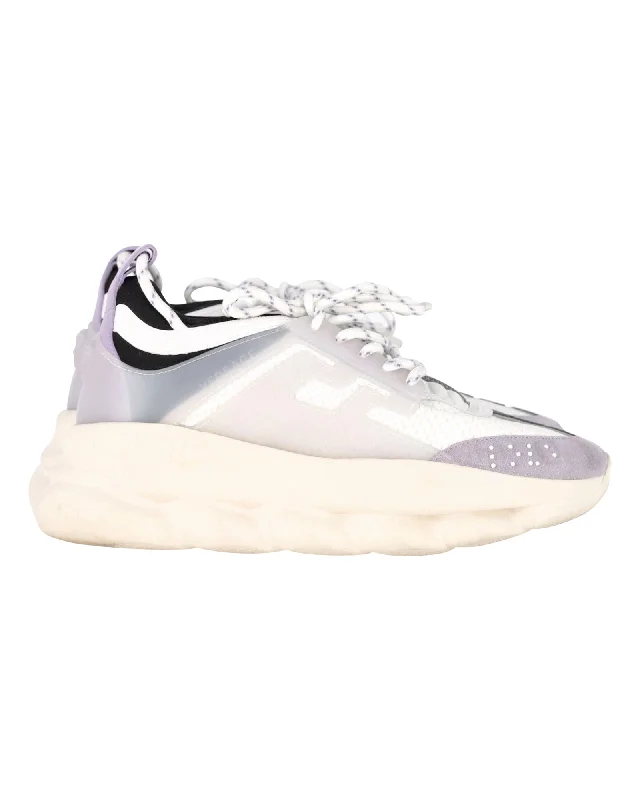 Foldable Women's Travel Sneakers for Compact Storage in LuggageVersace Chain Reaction Sneakers in White Leather