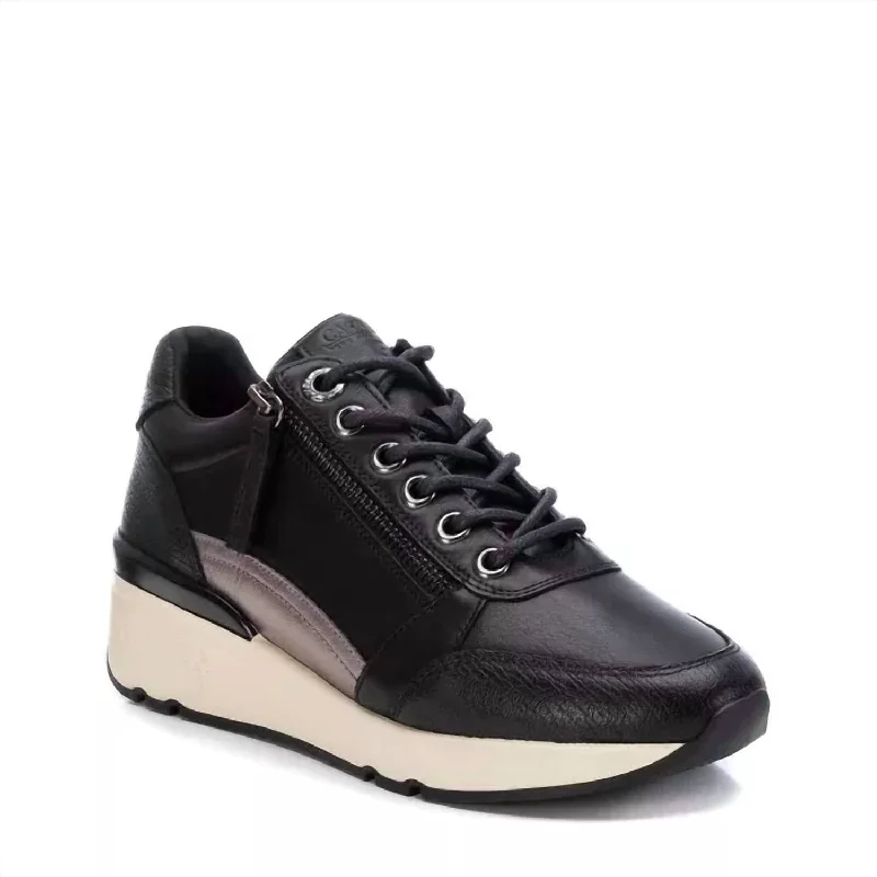Women's Sneakers with Heel - Stabilizing Technology for Better Balance During RunningWomen's Leather Sneakers In Black