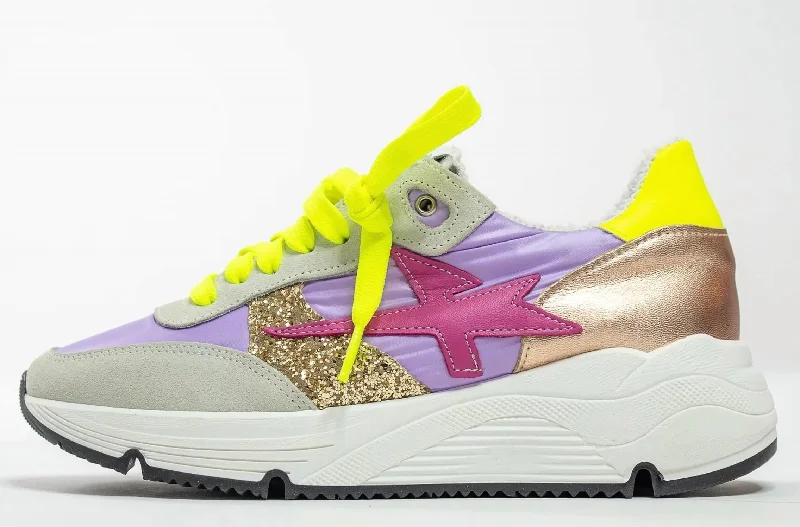 Patterned Print Women's Sneakers in Floral Designs for a Feminine and Fashion - Forward LookWomen's Lightning Strike Sneakers In Lilac Multi