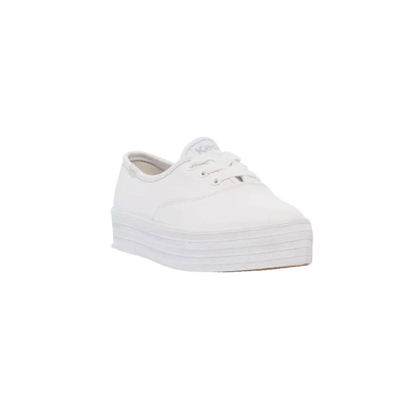 Foldable Women's Travel Sneakers for Compact Storage in LuggageWomen's Point Leather Lace Up Sneaker In White
