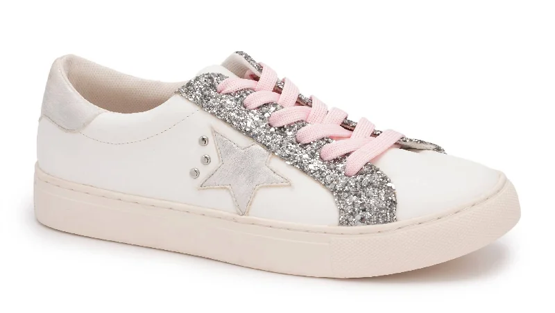 Chunky - Sole Women's Platform Sneakers in White for a Trendy Street Style LookWomen's Supernova Star Sneakers In Silver Glitter