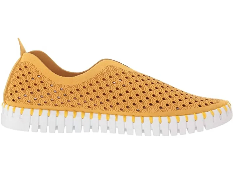 Breathable Mesh Women's Running Sneakers with Reflective Trim for Nighttime JoggingWomen's Tulip Peforated Slip-On Sneaker In Golden Rod Breathable Mesh Women's Running Sneakers with Reflective Trim for Nighttime JoggingWomen's Tulip Peforated Slip-On Sneaker In Golden Rod