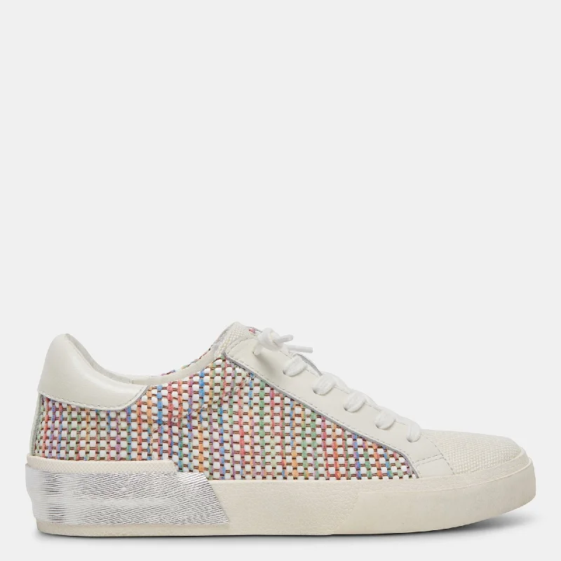 Lace - Up Women's Athletic Sneakers with Shock - Absorbing Midsoles for Intense WorkoutsZina Pride Sneakers White Multi Raffia Lace - Up Women's Athletic Sneakers with Shock - Absorbing Midsoles for Intense WorkoutsZina Pride Sneakers White Multi Raffia