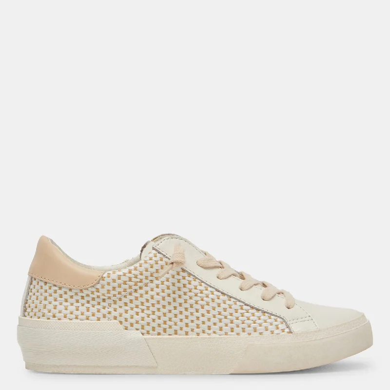 Sparkly Rhinestone - Embellished Women's Sneakers for a Glamorous and Eye - Catching LookZina Sneakers Tan Cream Raffia